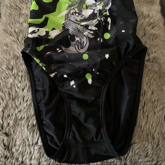Speedo Black & Green Graffiti Swimsuit Sz 6 - Picture 4 of 8
